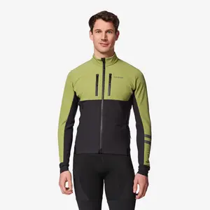 Мужская зимняя дорожная велокуртка Van Rysel с длинным рукавом EDR в комбинации чёрного и зелёного