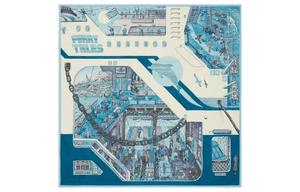 HERMES Вязаный шарф Carre для мужчин, Blue