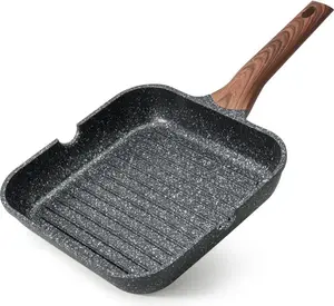 Сковорода-гриль с антипригарным покрытием 24 см, квадратная, подходит для индукционных плит, гранитное покрытие, носик для слива, без ПФОК Sonstige