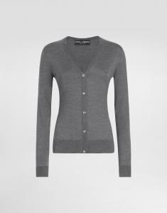 Шелковый кардиган с v-образным вырезом и вышивкой логотипа dg Dolce & Gabbana, серый