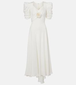 Платье из шелкового крепа с цветочной аппликацией Rodarte, белый