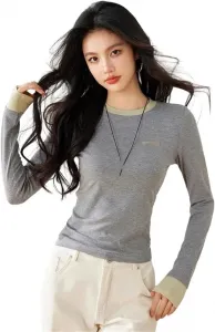 Женская футболка с длинными рукавами и круглым вырезом