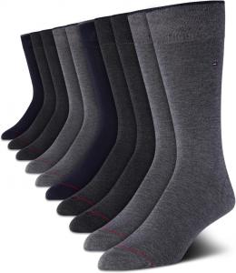 Мужские носки Tommy Hilfiger под повседневную одежду - 10 пар комфортных эластичных дышащих повседневных рабочих носков для мужчин (размеры: 7-12), Greys/Navy