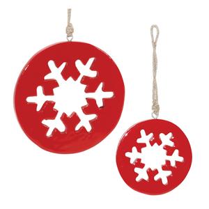 Елочная игрушка Melrose International Red Wood Snowflake Cut, красный