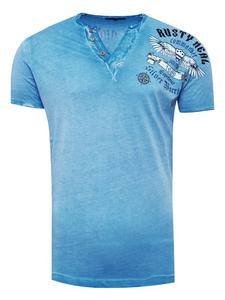 Футболка с V-образным вырезом, стираная отделка, боковой принт, цвет бензиново-синий Rusty Neal