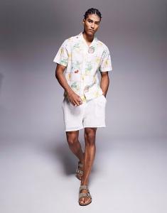 Рубашка свободного кроя ASOS DESIGN Revere бежевого цвета с фруктовым принтом