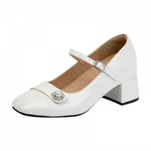 Туфли Мэри Джейн на массивном каблуке для женщин Zomila, White