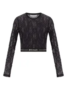 Топ с длинными рукавами и кружевными вставками PALM ANGELS, черный