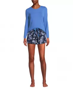 Женский легкий пижамный комплект из двух предметов: топ и шорты, хлопковый модал, драпированная фланель Lands' End, синий