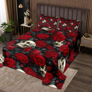 Erosebridal Готический комплект постельного белья Halloween с черепами и красными розами, скелетами в винтажном стиле, Red White Green