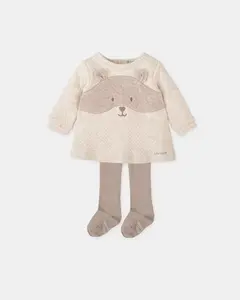 Детский комплект: платье с медвежонком и колготки Tutto Piccolo, светло-бежевый