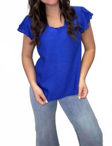 Топ с V-образным вырезом и отделкой гребешком королевского синего цвета Blu Pepper