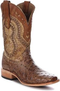 Мужские коричневые ковбойские сапоги Corral, Вестерн-сапоги с квадратным носком, полностью из страусиной кожи с плетеным декоративным узором Corral Boots