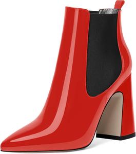 Женские ультралегкие уличные ботинки ROSERWISH с эластичной верхней частью, простые для путешествий, с заостренным носком, лакированные, на высоком каблуке-блоке, высотой до щиколотки, 4 дюйма