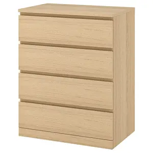 Комод с 4 ящиками, дубовый шпон, беленый, 80x100 см, MALM IKEA