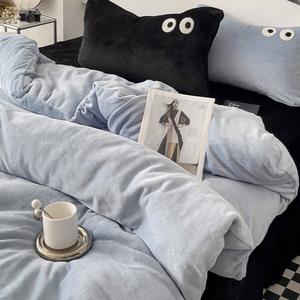 LUOLAI HOME Комплект постельного белья, 4 предмета, размер 200 см, простыня, пододеяльник 220×240 см, наволочки 48×74 см, цвет светло-голубой-черный