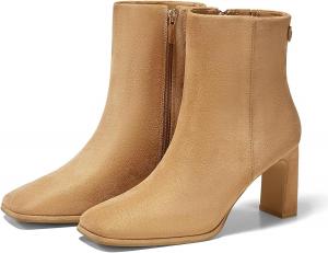 Женские ботильоны Coutgo с квадратным носком, на массивном каблуке, с боковой молнией, из искусственной замши, зимние, Light Brown