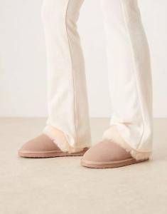 Тапочки Zamber премиум-класса из овчины ASOS DESIGN из замши пыльно-розового цвета