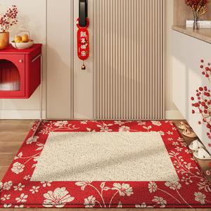 Dajiang Ковер 80х120 см для прихожей, красный, с цветами на ветвях, моющийся, удаляет пыль