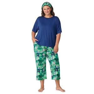 Пижамный комплект Plus size с коротким рукавом и капри Cuddl Duds, Green Jungle Cheetah