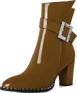 Женские ботильоны Eldof с округлым носком, массивным каблуком, бусинами, осенние короткие ботинки с пряжкой, боковой молнией, каблук 7,5 см