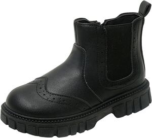 Детские модные ботильоны для девочек с бантом, кожаные с трикотажной манжетой, круглым носком, массивным каблуком низкой высоты, короткие туфли для детей, нескользящие, водонепроницаемые, удобные для малышей и старших детей ZSpzx, Y-Black