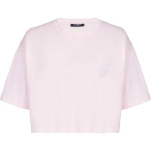 Футболка из хлопка с вышитым логотипом BALMAIN, розовая