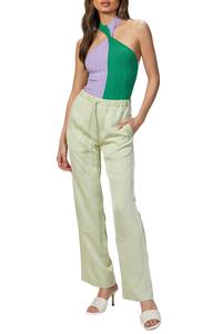 Двухцветный боди на запах с лиловым и темно-зеленым MSGM