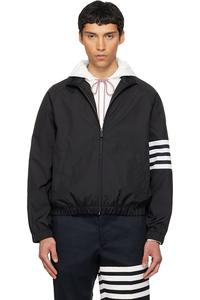 Блестящая спортивная куртка-реглан из рипстопа с четырьмя полосами Thom Browne, черный