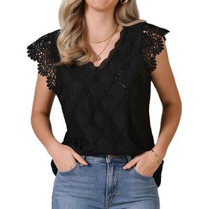 Женский топ с кружевом и V-образным вырезом Inspire Chic, Black