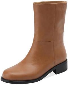 Женские ботильоны TinaCus ручной работы из натуральной кожи с круглым носком и массивным каблуком, Brown