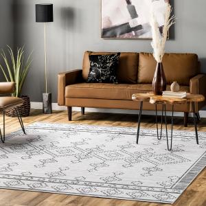 Ковер nuLOOM, 122 x 183 см, с моющейся в стиральной машине грязеотталкивающей пропиткой и противоскользящей основой, низкопрофильный для гостиной, спальни и столовой, Bonny Ivory