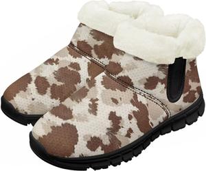 Зимние ботинки для малышей для мальчиков и девочек, утепленные и очень легкие с плюшевой подкладкой и подошвой с противоскользящим эффектом Chririnla, Brown Cow Print