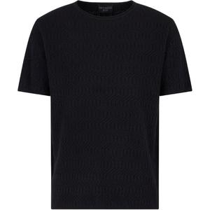 Джемпер из верджинской шерсти с круглым вырезом и двухцветным жаккардовым узором в стиле оп-арт EMPORIO ARMANI, marine синий