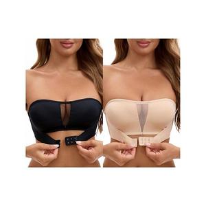 2 упаковки женских бесшовных бра-бандо с сетчатой вставкой и эффектом пуш-ап Inspire Chic, Black Beige