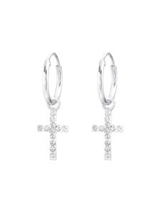 Alexander York Серьги-кольца с подвеской в виде креста из серебра 925 пробы, комплект из двух серебряных элементов
