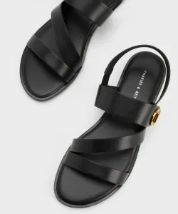 Сандалии Yara Turnlock с ремешками Charles & Keith, цвет Black