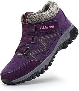 Зимние ботинки для женщин и мужчин, снежные ботинки с теплой меховой подкладкой, средние походные кроссовки, водонепроницаемые, с нескользящей подошвой для прогулок на улице, утепленные кроссовки для холодной погоды Qacksv, Purple