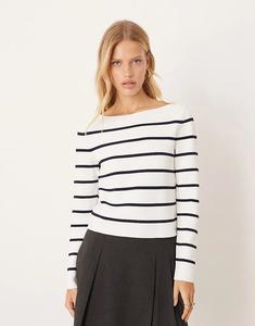 Белый трикотажный лонгслив Mango с открытыми плечами и длинными рукавами