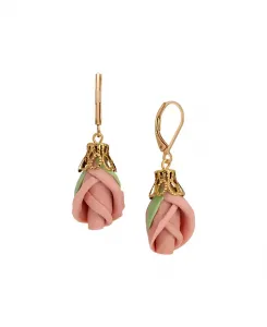 Серьги в виде бутонов роз из розового фарфора 2028, pink