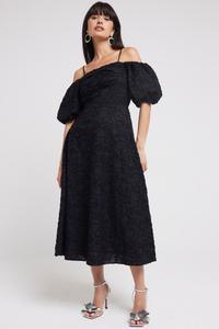 Платье с открытыми плечами и рукавами фонариками River Island, черный