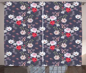Штора ABAKUHAUS Floral Rustic, Vintage Art Floral Bouquet, универсальная ленточная штора для гостиной с петлями и крючками, 280 x 225 см, цвет: темно-индиго и разноцветный Abakuhaus