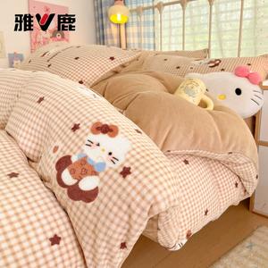 Yalu Комплект постельного белья 1,8 м, 4 предмета: пододеяльник 180*220 см, простыня, 2 наволочки, Kekemao Xing, утолщенный молочный вельвет, повышенная теплота