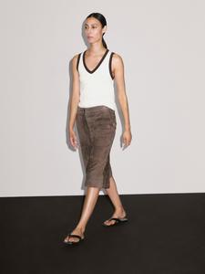 Футболка с V-образным вырезом в рубчик Massimo Dutti, кремовый