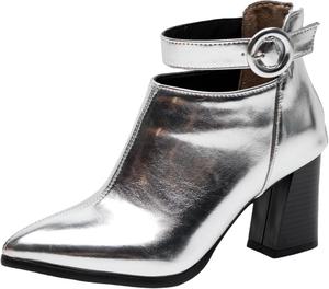 Женские ботильоны с заостренным носком и мягкой теплой подкладкой для зимы и осени, ботинки с толстым каблуком для вечеринки и офиса XIEPP, Silver