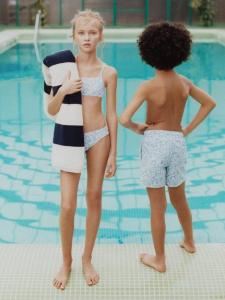 Детский бикини с текстурным цветочным принтом Mango, Pastel Blue