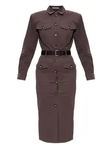 Платье с поясом Self-Portrait, коричневый