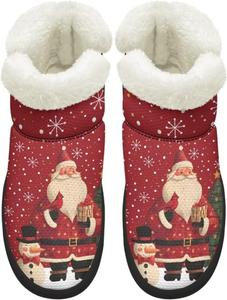 Женские зимние ботинки KEIAHUAN с утеплителем из меха, удобные уличные туфли на плоской подошве с пушистым воротником, Santa Claus