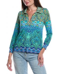 Джонни Вас Петит The Janie Favorite Блузка с рельефным воротником Johnny Was, зеленый