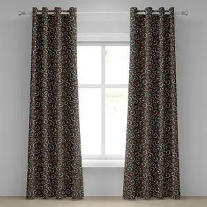 Коричнево-синяя штора на люверсах ABAKUHAUS, с круговым узором, абстрактным овальным рисунком, орнаментом, декоративная двухпанельная штора, 280 см x 260 см, коричнево-голубой цвет